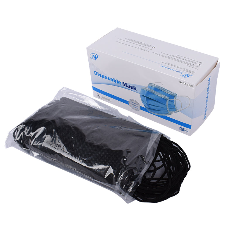 MIPLNI - 50 PCS Black Disposable Face Mask 3-Ply Non Medical Earloop