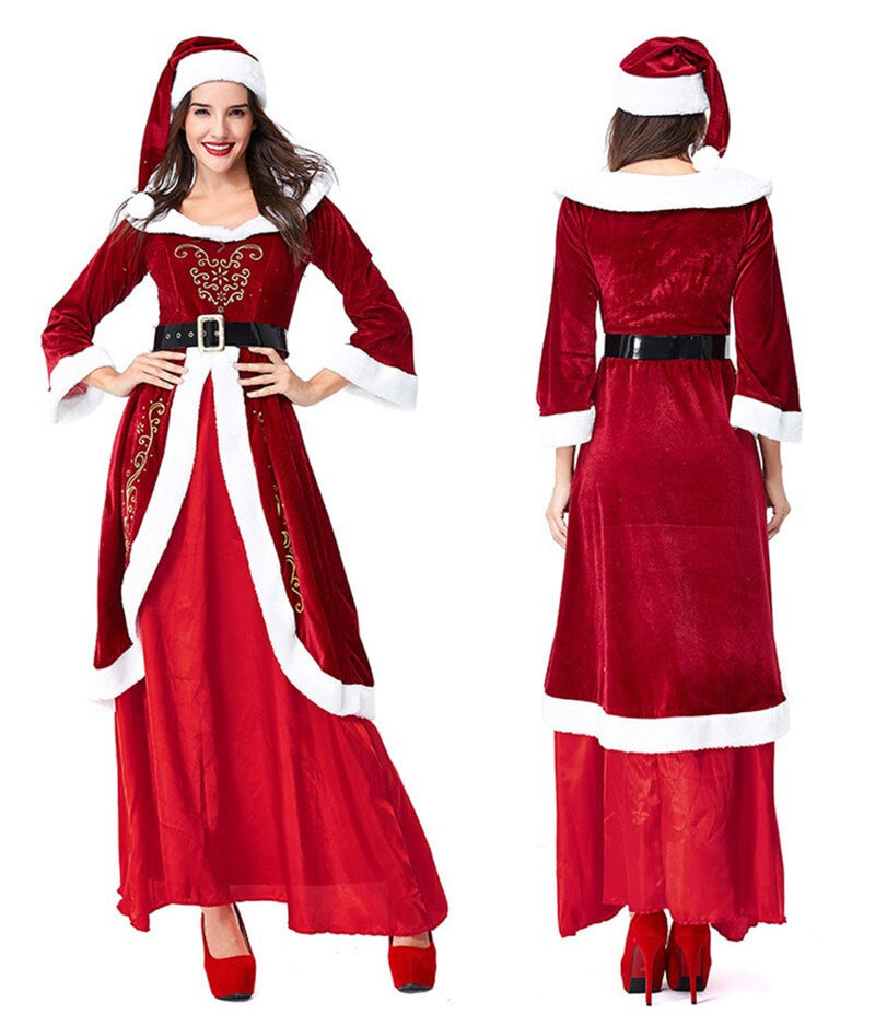 3pcs High Quality Long Sleeve Women's Dress Christmas Halloween Anime Santa Claus Cosplay Outfit Clothes Fancy Princess Costume Suit Uniform