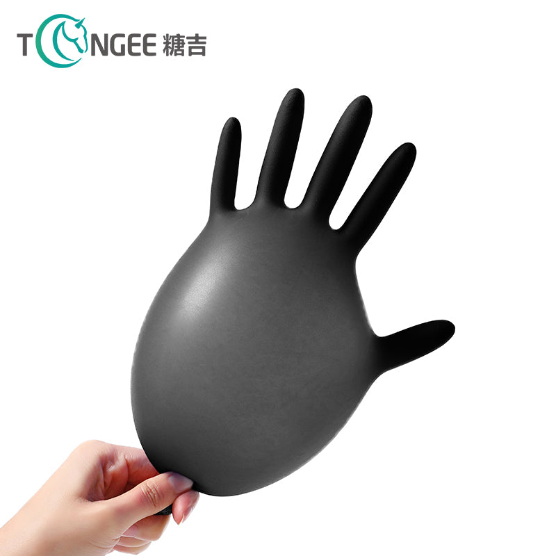 100 Pcs ( 1 box ) Disposable Gloves Synthetic Vinyl / Nitrile Blended Non-Med | Powder Free | Latex Free | Black Color Gloves