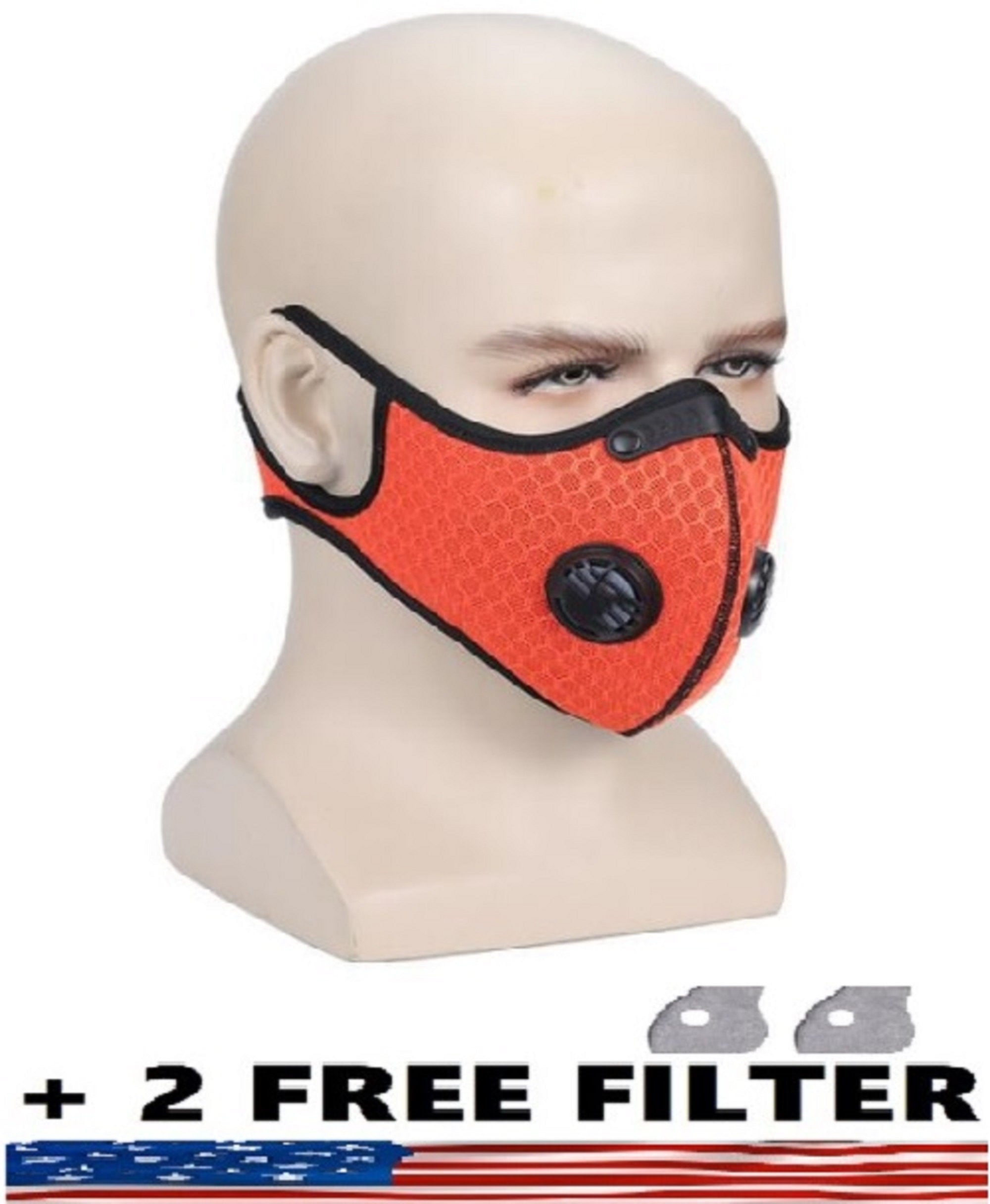 Sport Mask Protective 5 Layer Activated Carbon Filter & Breathing Valve - Reusable and Washable - Nose Clip + 2 Free Filter