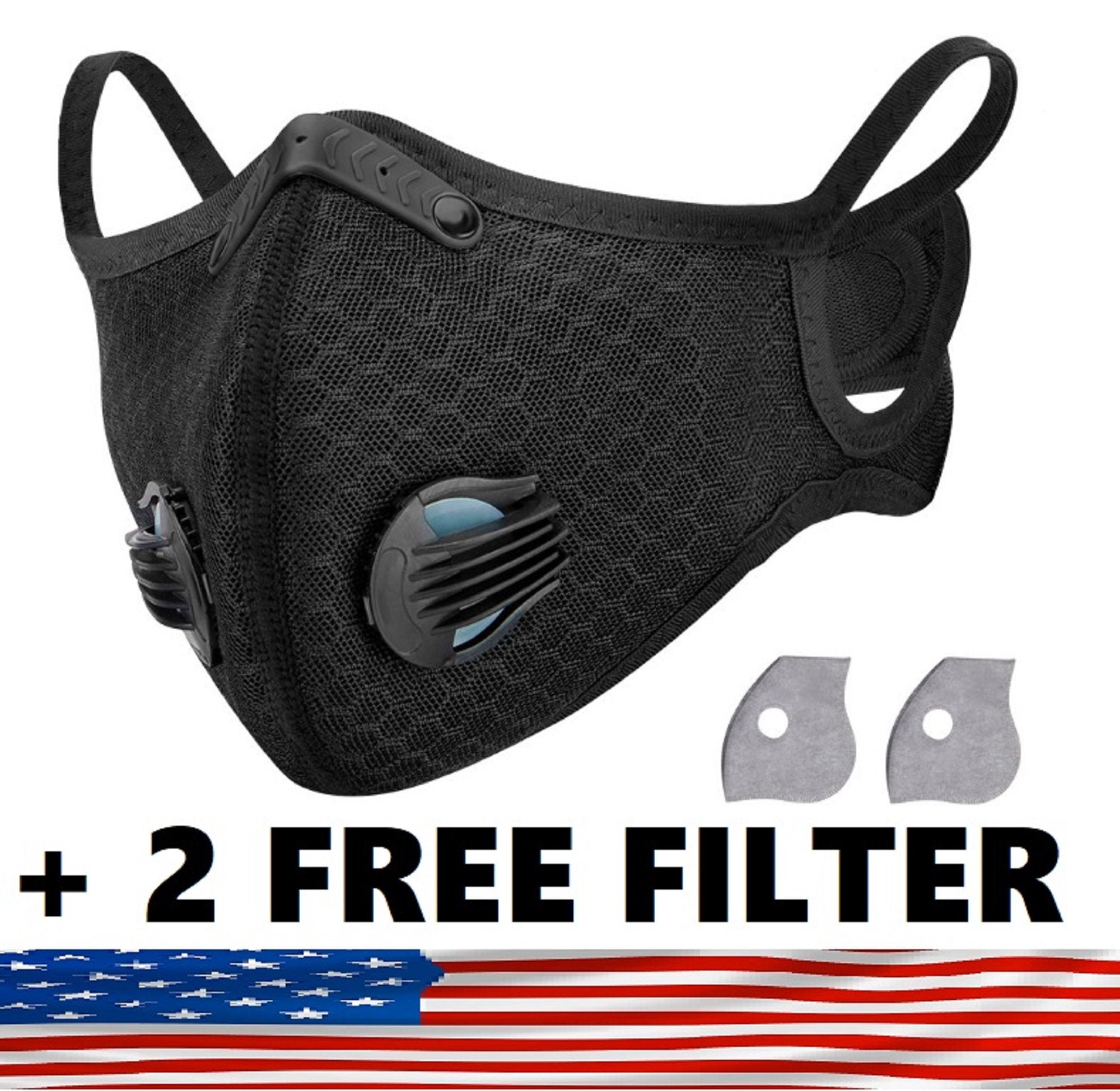 Sport Mask Protective 5 Layer Activated Carbon Filter & Breathing Valve - Reusable and Washable - Nose Clip + 2 Free Filter