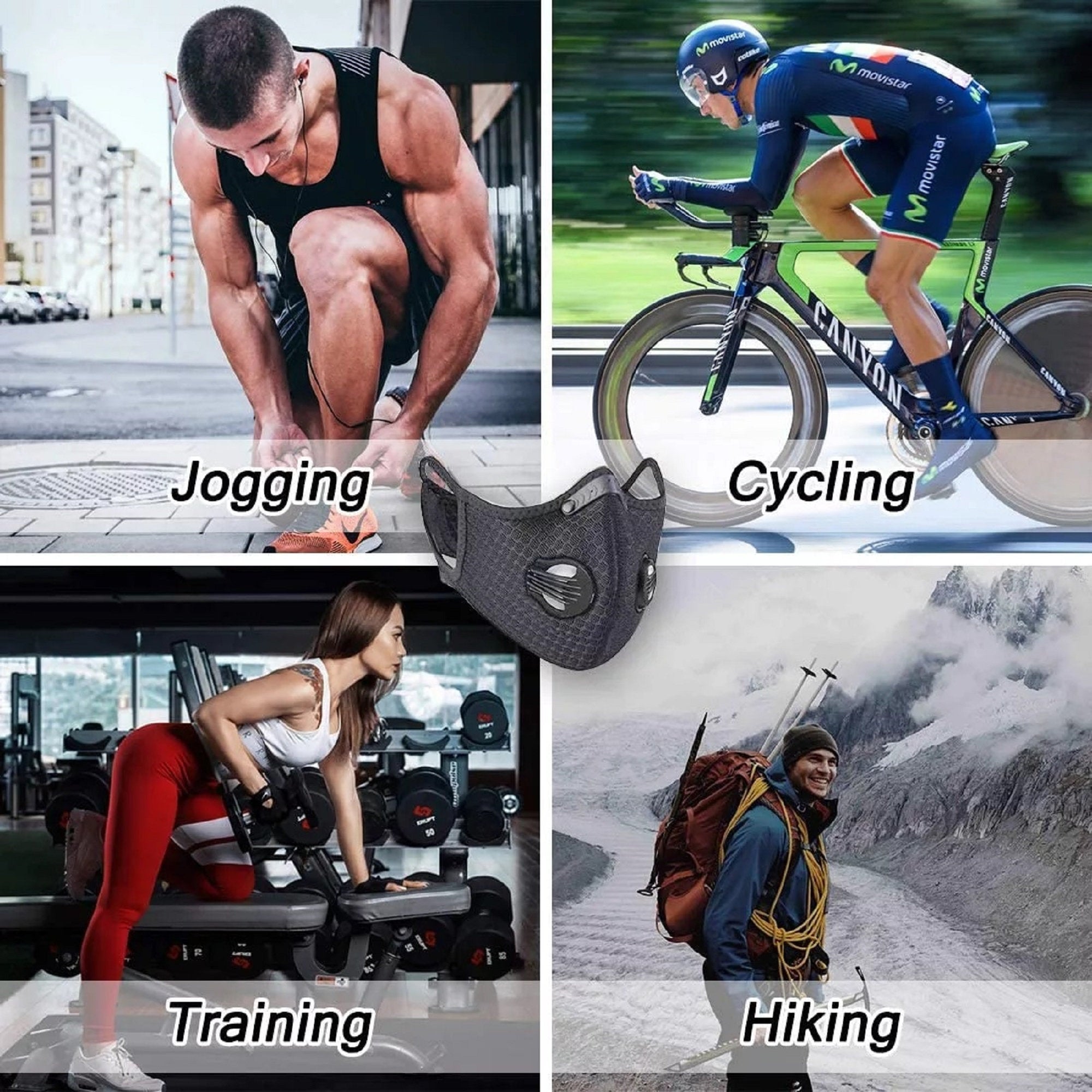 2 Pack - Dual Air Valve Cycling Sport Face Mask Cover PM2.5 Carbon Filter - Reusable & Washable - Black - Shipping from U.S.