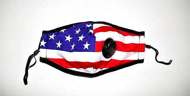 American Face Mask - USA Flag with Protective 5 Layer PM 2.5 Activated Carbon Filter & Breathing Valve + Nose Clip - Reusable - Washable