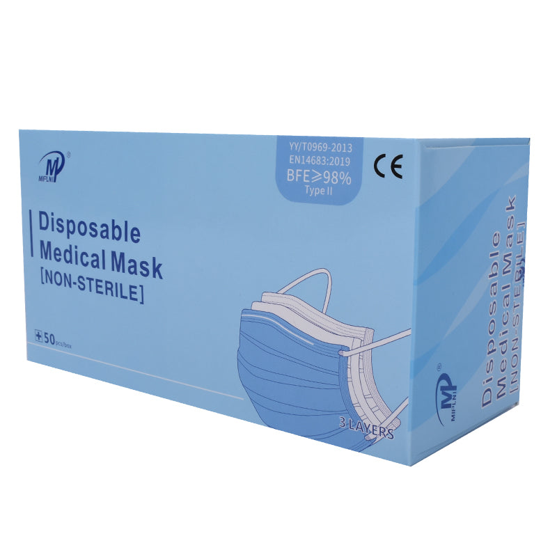MIPLNI - 50 pcs Level II Face Mask Medical Surgical Dental Disposable 3-Ply BFE ≥ 98% CE