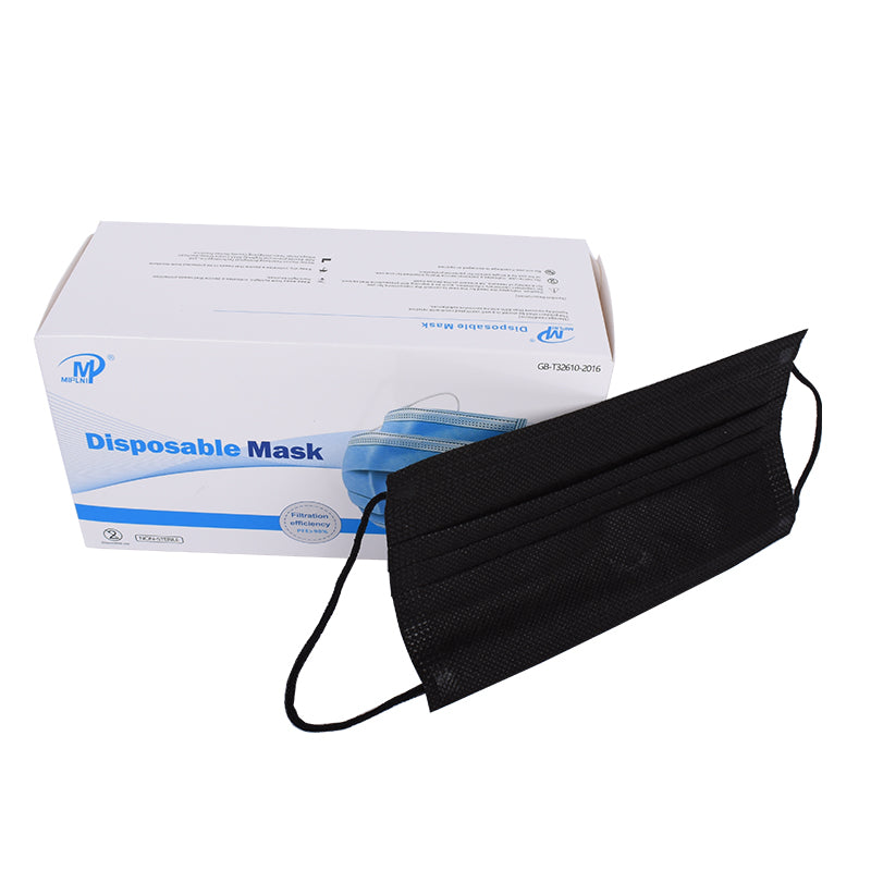50 Pcs Black 3-Ply Face Mask – Disposable Non-Medical Earloop Mouth Cover