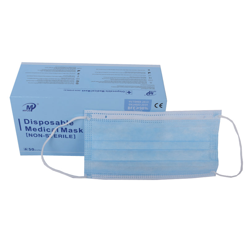 MIPLNI - 50 pcs Level II Face Mask Medical Surgical Dental Disposable 3-Ply BFE ≥ 98% CE