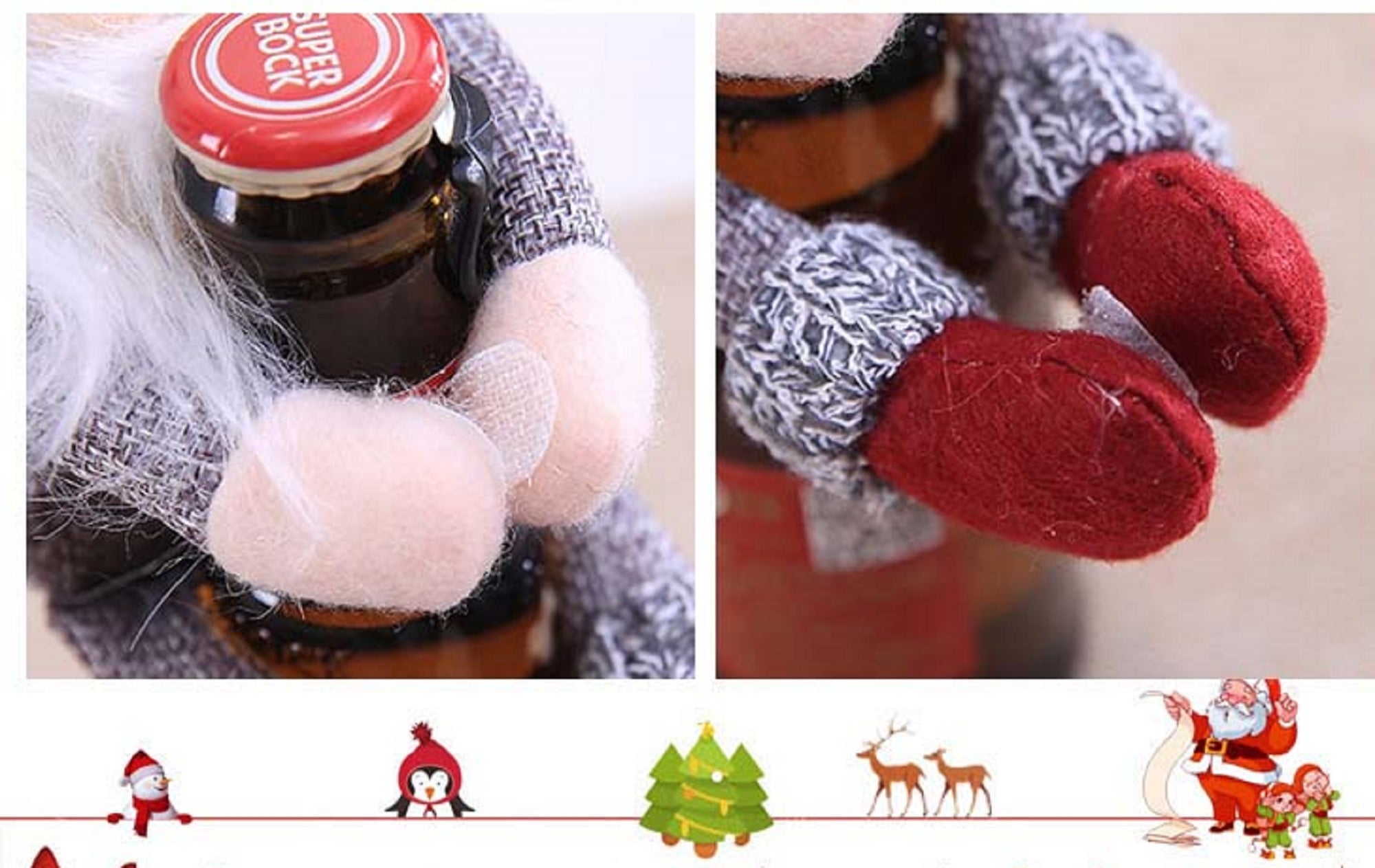 Two pcs Christmas Gnomes Wine Bottle Cover Santa - Handmade Swedish Tomte Plush Gnomes Bottle Toppers - Holiday Christmas Decorations