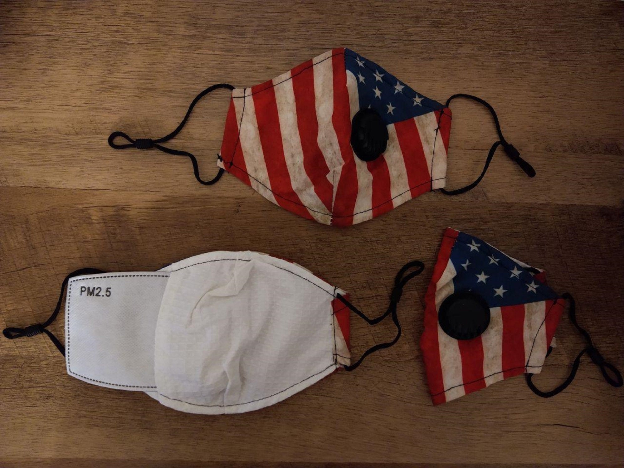 American Face Mask - USA Flag with Protective 5 Layer PM 2.5 Activated Carbon Filter & Breathing Valve + Nose Clip - Reusable - Washable