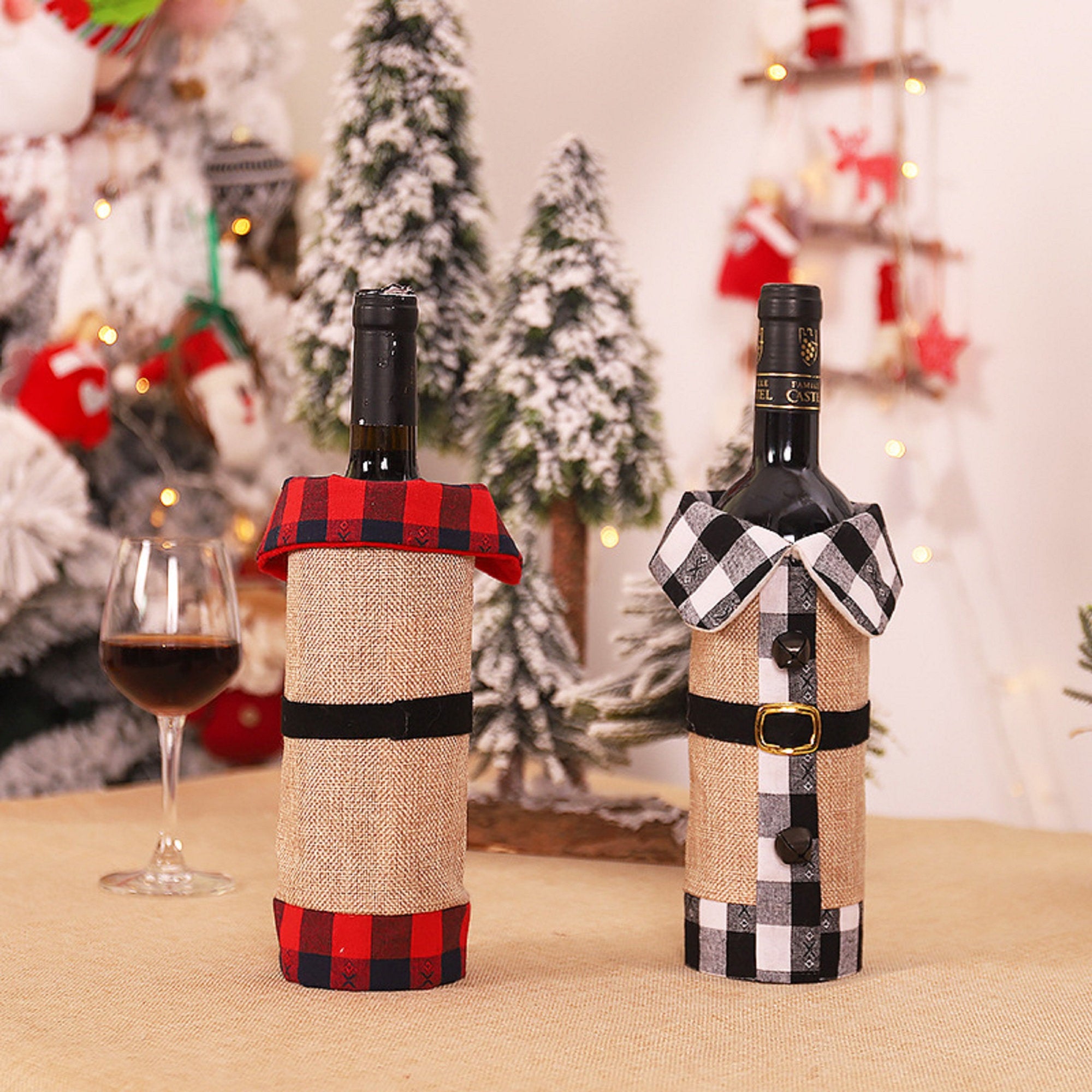 Two pack Christmas Wine bottle sweater- Wine Bottle Cover - Dinner Table Decoration - Party Wine Cover - Wine gift - Original4u