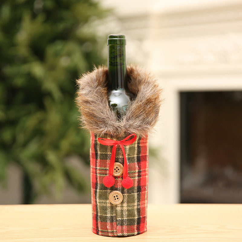 2 Pcs Christmas Sweater Wine Bottle Cover Fur Holiday Christmas Wine Bottle Decoration Original4u Bottle Dress 2022