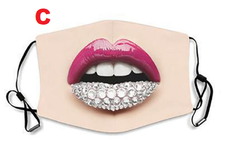 Digital printed Lip Design facial expression wacky lady face masks with pocket filter + 2 free filter - Original4u