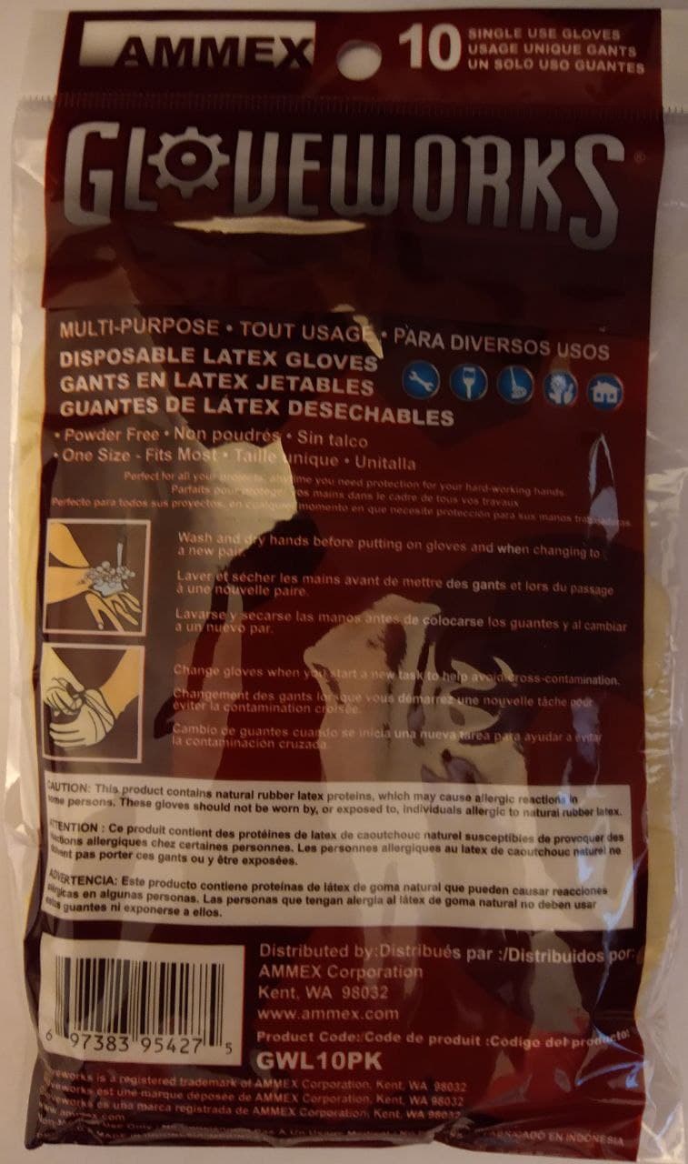AMMEX Gloveworks Ivory Latex Industrial Powder Free 3 mil