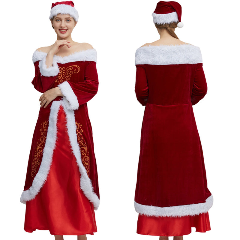 3pcs High Quality Long Sleeve Women's Dress Christmas Halloween Anime Santa Claus Cosplay Outfit Clothes Fancy Princess Costume Suit Uniform